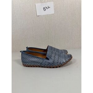 Spring Step Women's Blue Cut-Out Slip-On Loafer Flats Leather Fusaro Size 6.5/37